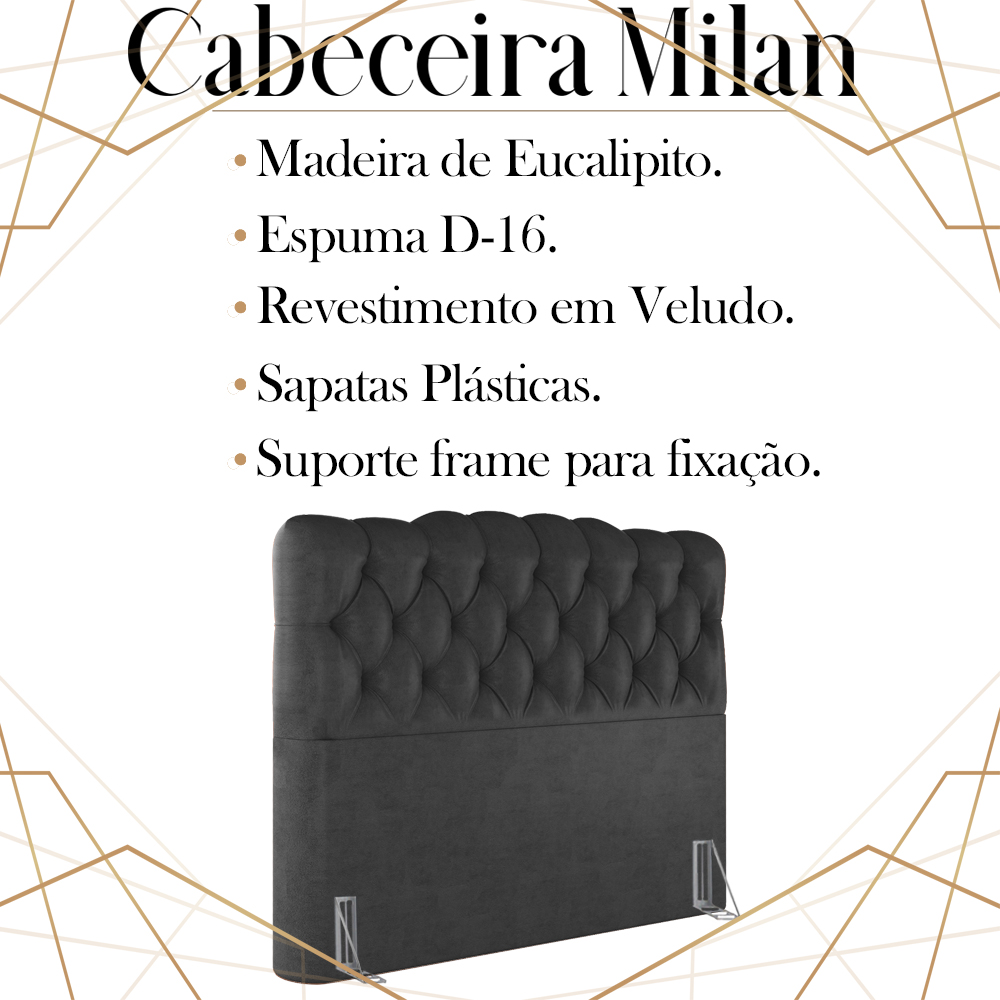 Cabeceira Queen 158 cm Milan Veludo Preto Soon