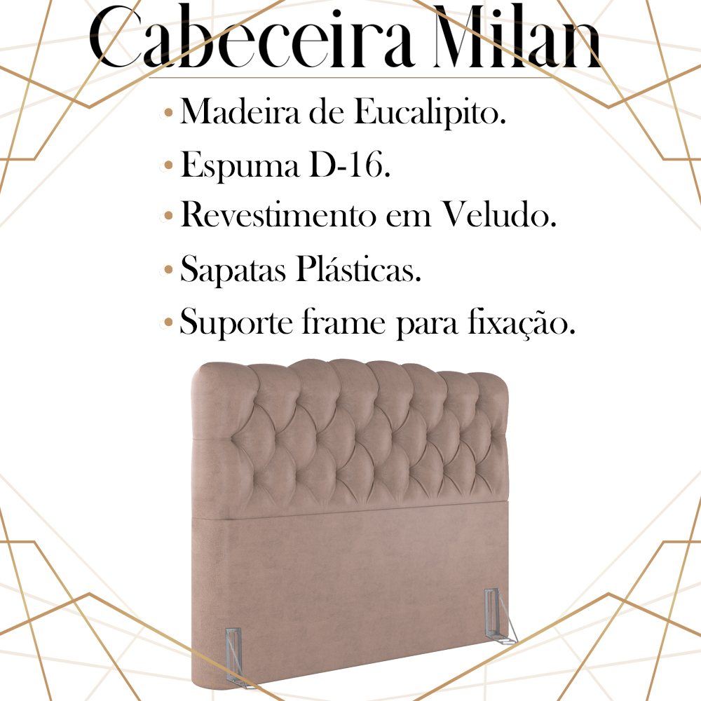 Cabeceira Queen 158 cm Milan Veludo Rose Soon
