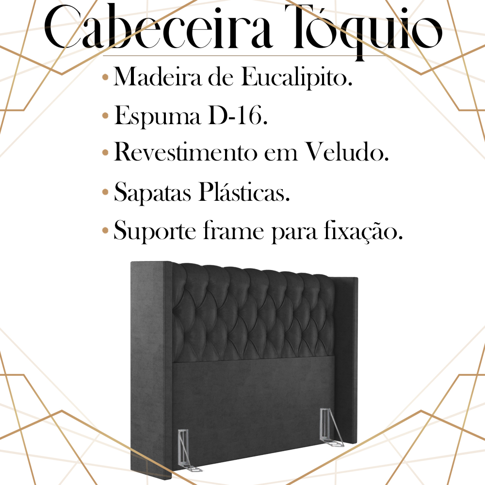 Cabeceira Queen 158 cm Toquio Veludo Preto Soon