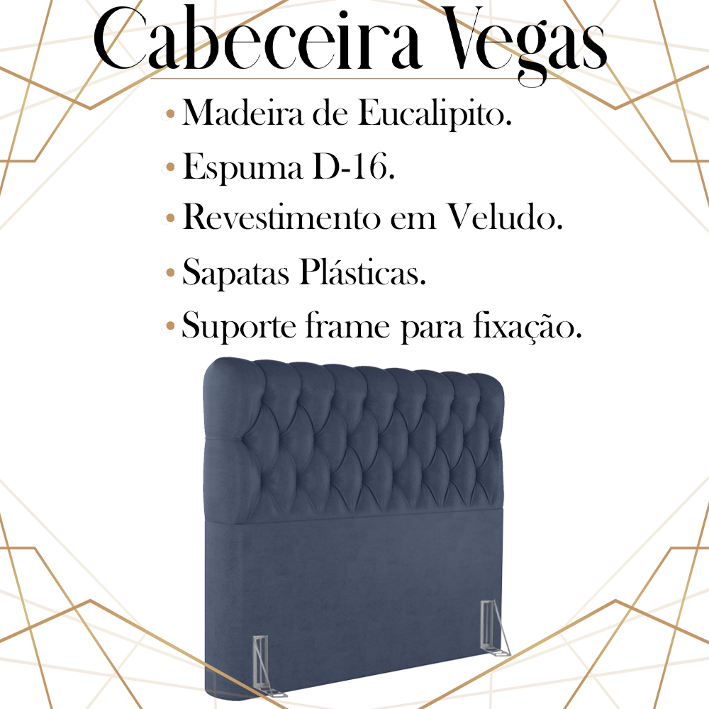 Cabeceira Queen 158 cm Vegas Veludo Azul Soon