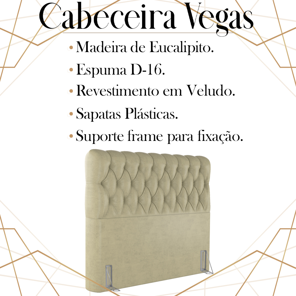 Cabeceira Queen 158 cm Vegas Veludo Bege Soon