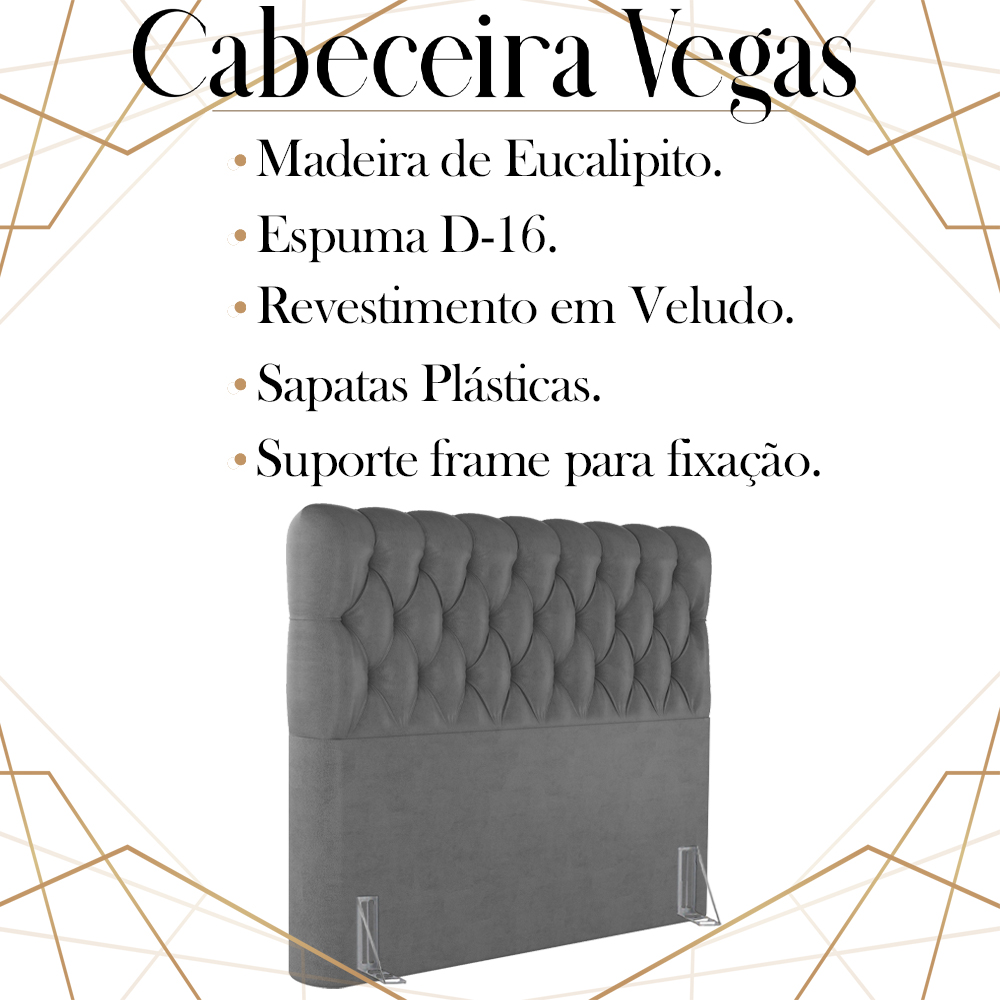 Cabeceira Queen 158 cm Vegas Veludo Cinza Soon