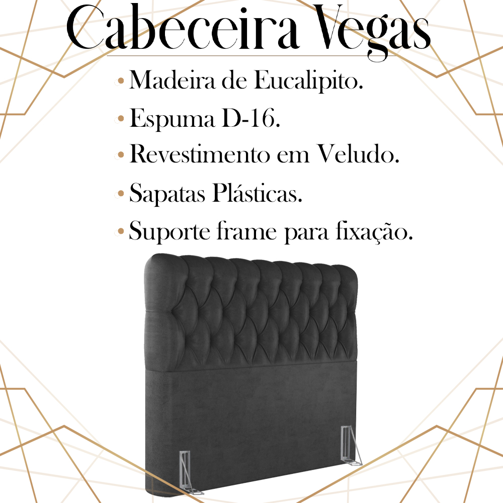 Cabeceira Queen 158 cm Vegas Veludo Preto Soon