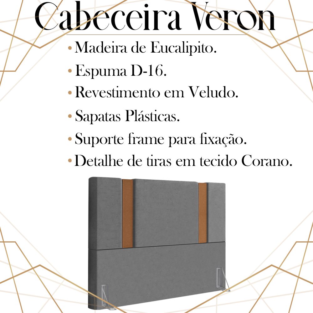 Cabeceira Queen 158 cm Veron Veludo Cinza Soon