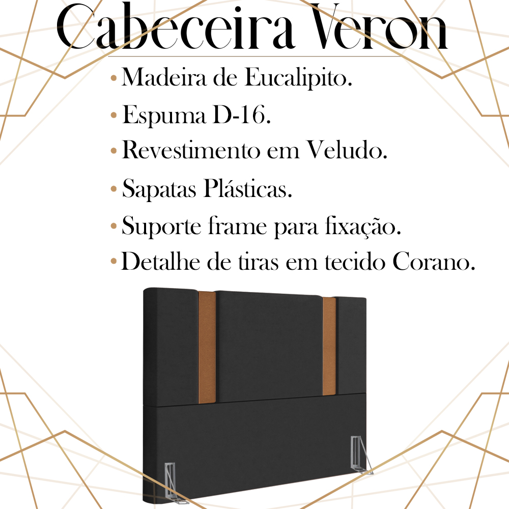 Cabeceira Queen 158 cm Veron Veludo Preto Soon