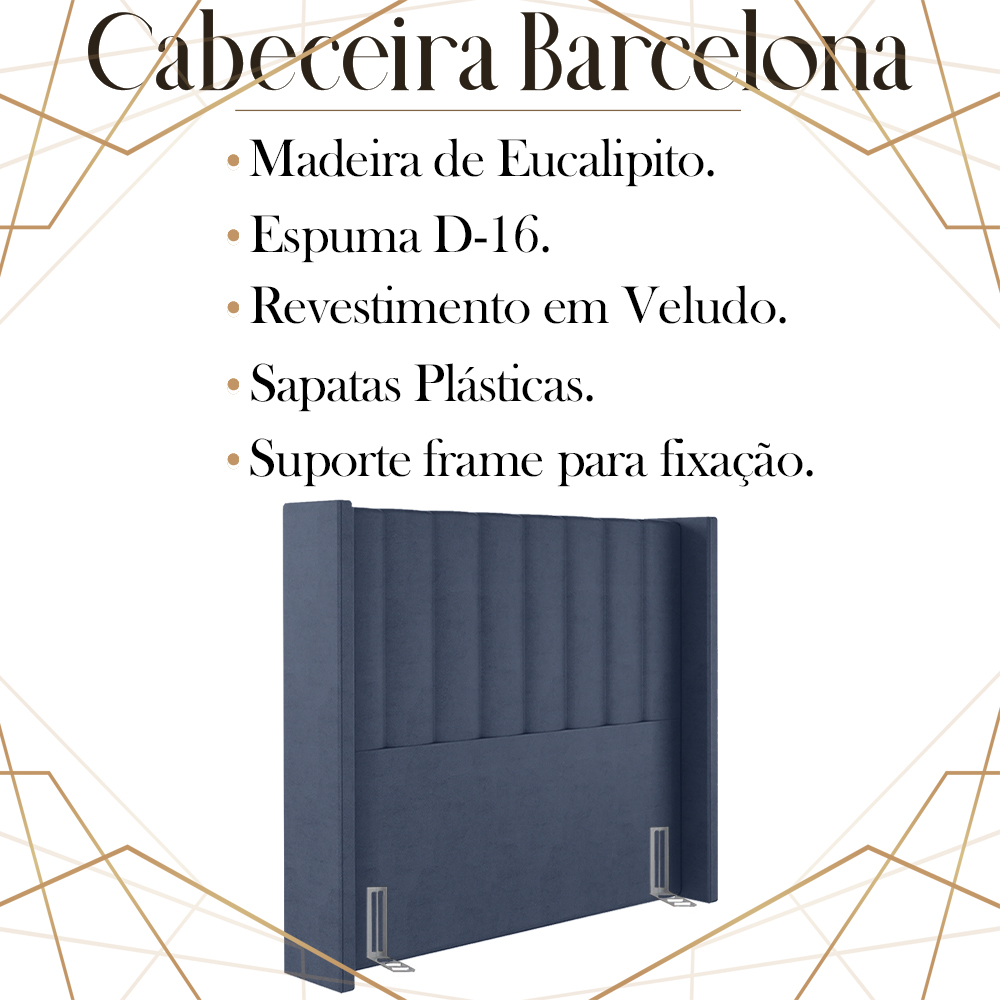 Cabeceira Solteiro 88 cm Barcell Veludo Azul Soon