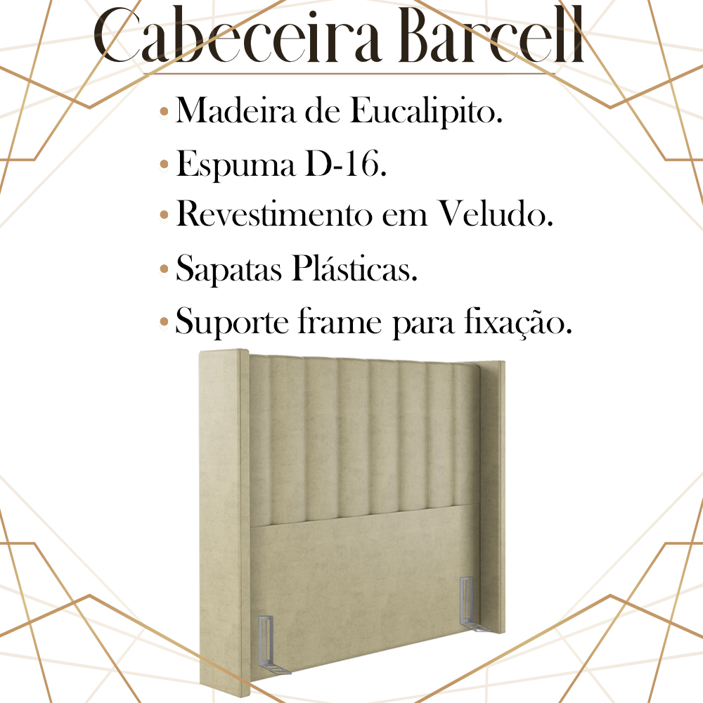 Cabeceira Solteiro 88 cm Barcell Veludo Bege Soon