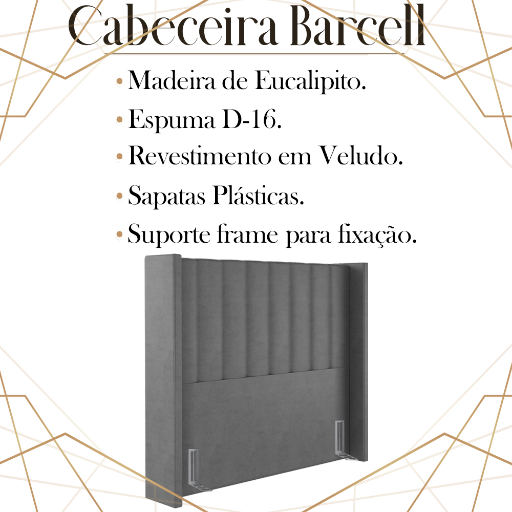Cabeceira Solteiro 88 cm Barcell Veludo Cinza Soon