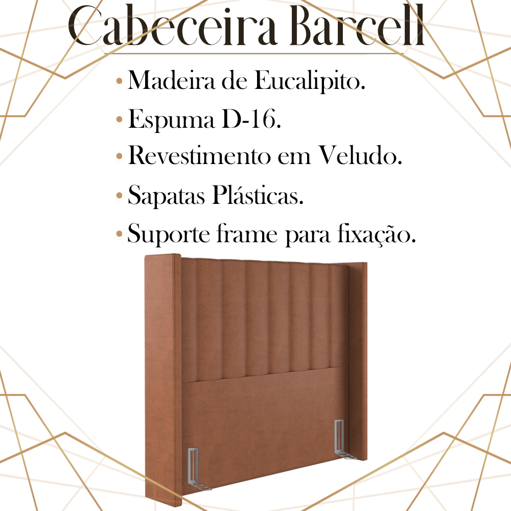 Cabeceira Solteiro 88 cm Barcell Veludo Terracota Soon