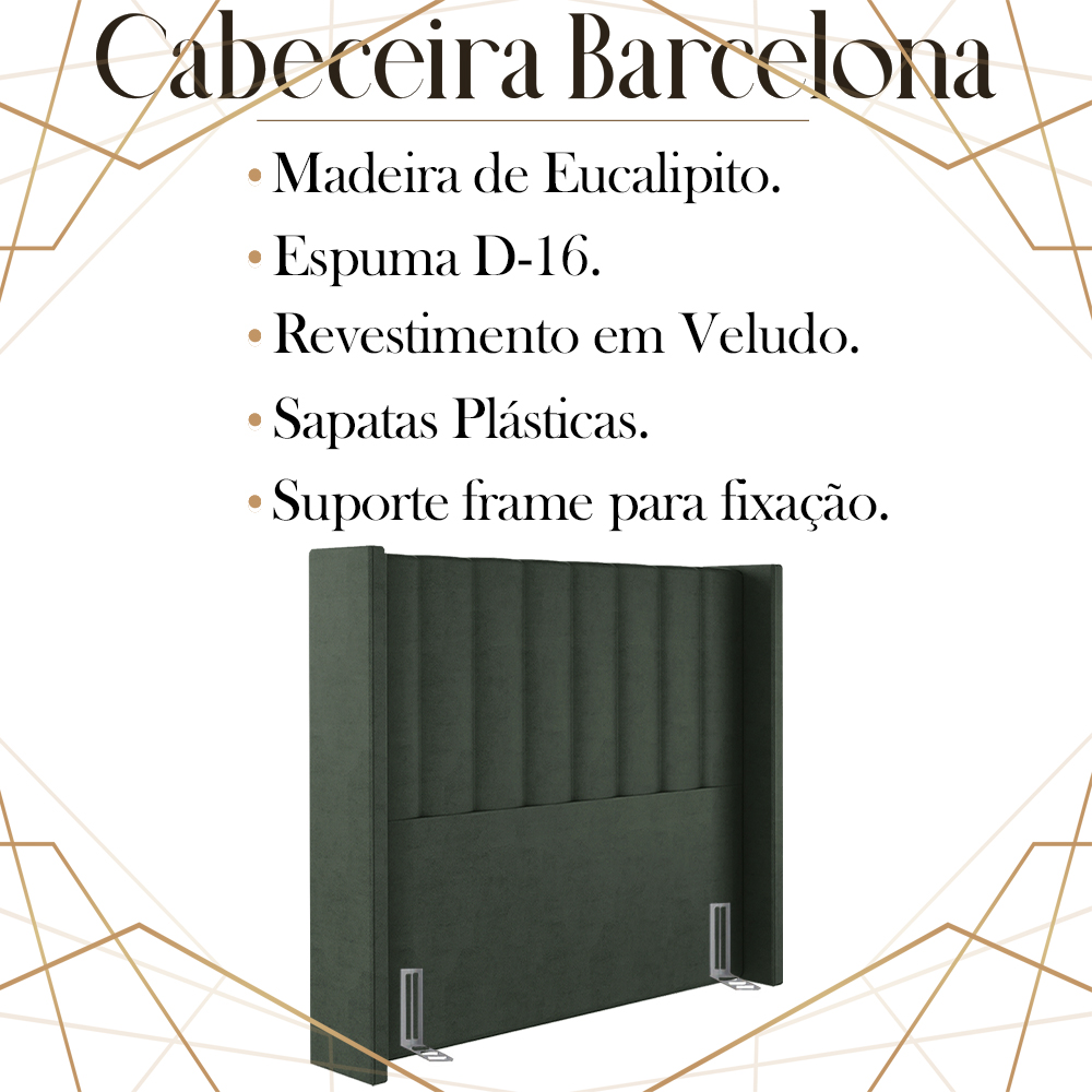 Cabeceira Solteiro 88 cm Barcell Veludo Verde Soon