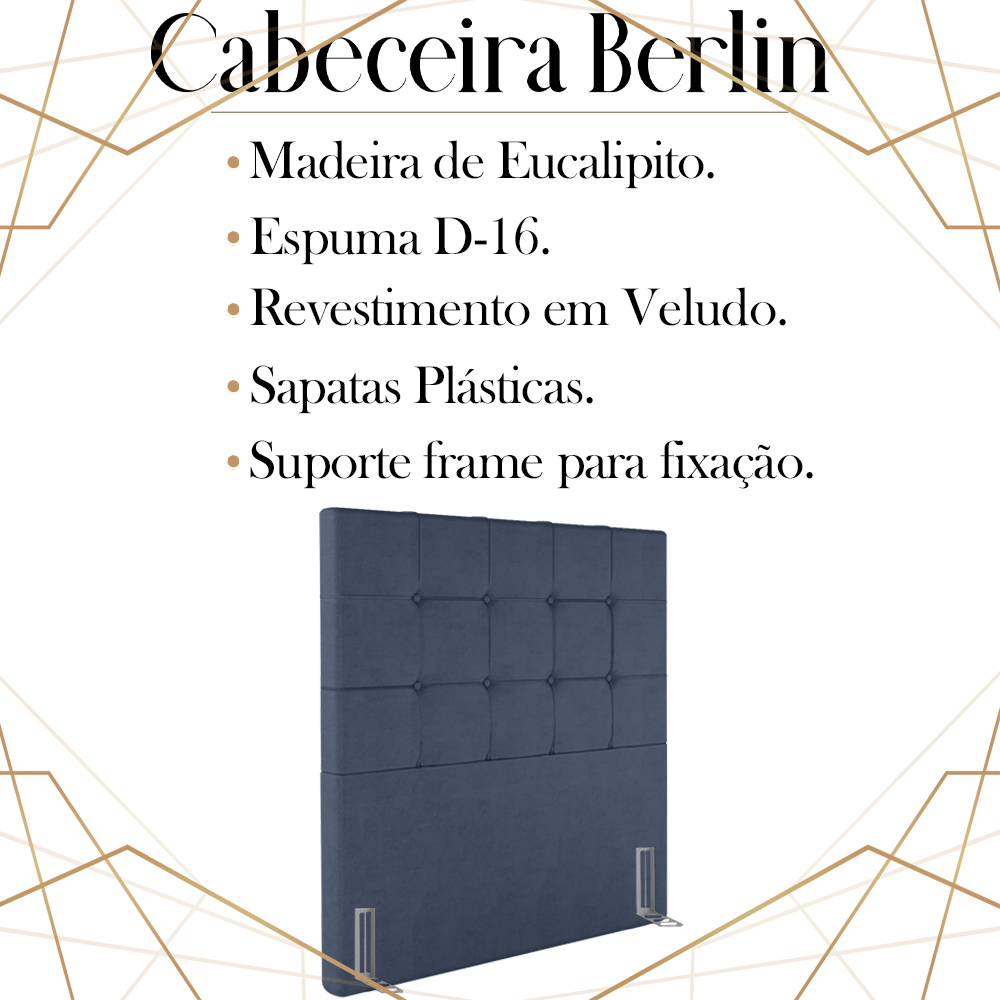 Cabeceira Solteiro 88 cm Berlin Veludo Azul Soon