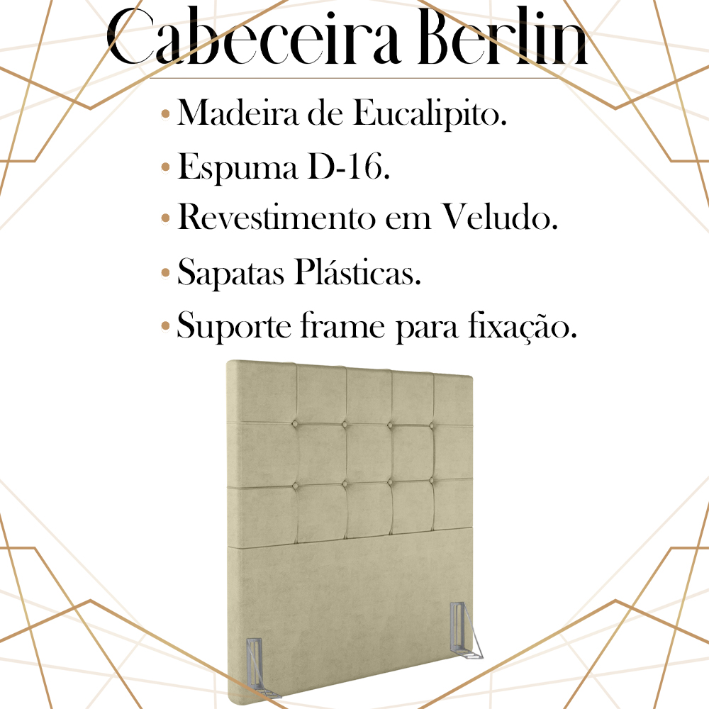 Cabeceira Solteiro 88 cm Berlin Veludo Bege Soon