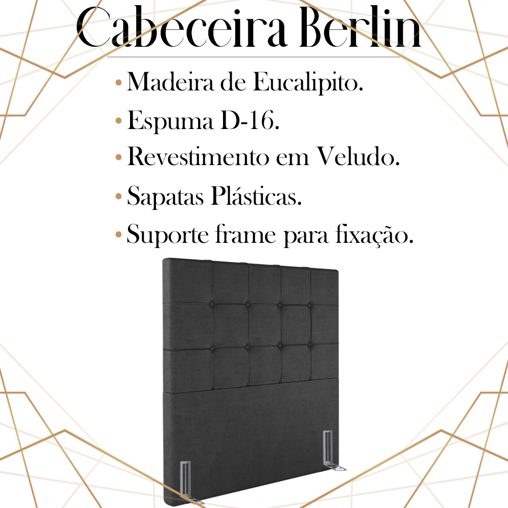Cabeceira Solteiro 88 cm Berlin Veludo Preto Soon