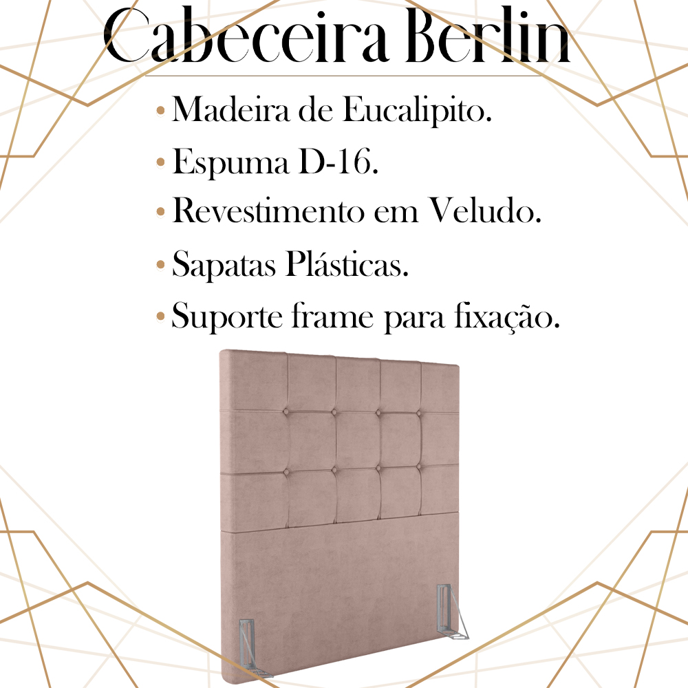 Cabeceira Solteiro 88 cm Berlin Veludo Rose Soon