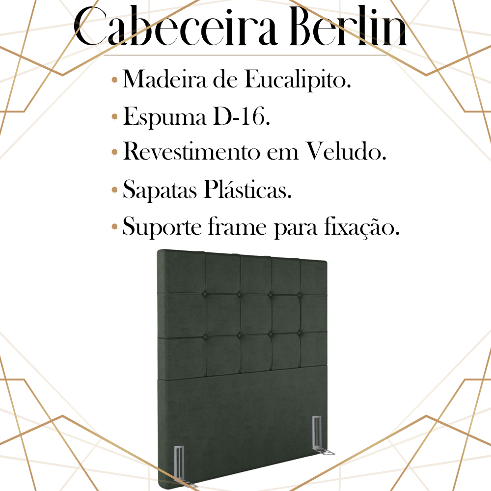 Cabeceira Solteiro 88 cm Berlin Veludo Verde Soon
