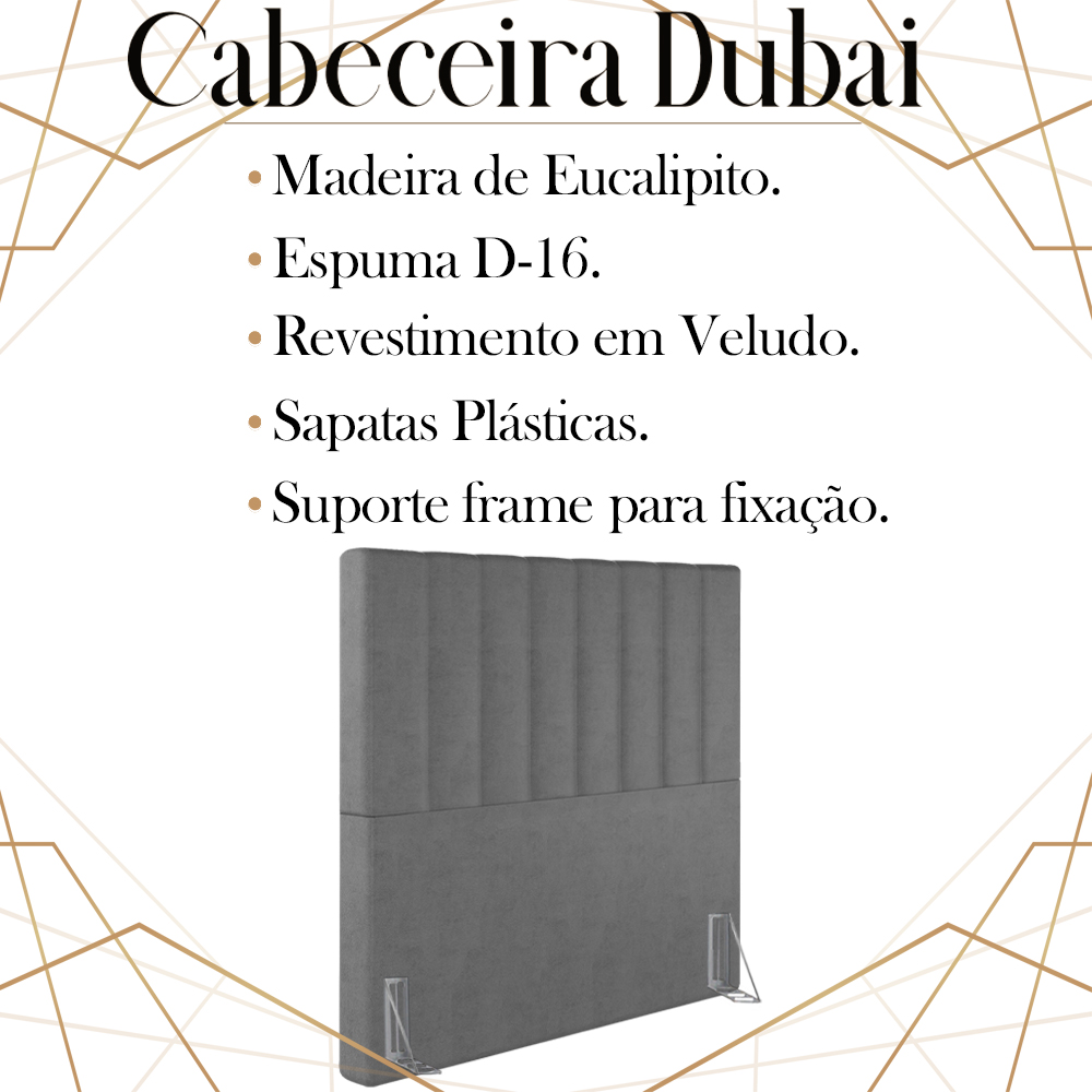 Cabeceira Solteiro 88 cm Dubai Veludo Cinza Soon