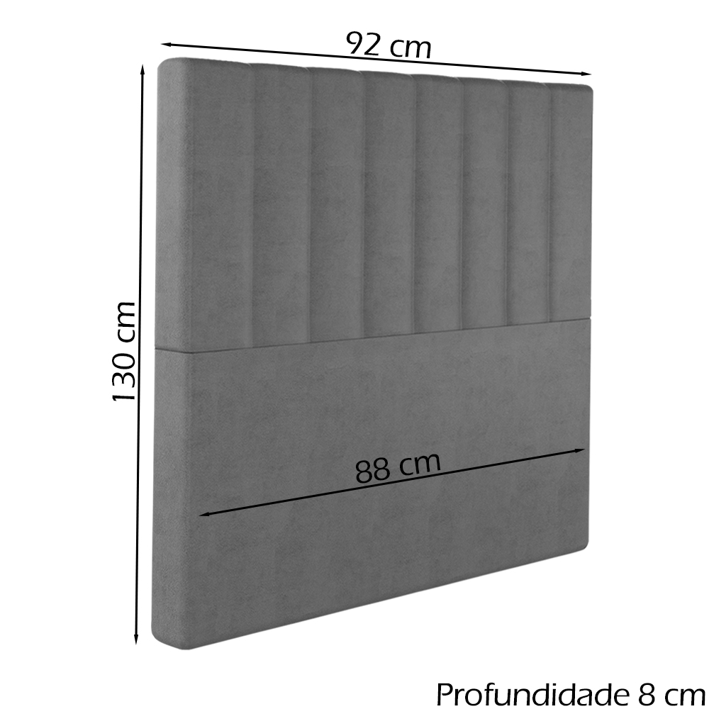 Cabeceira Solteiro 88 cm Dubai Veludo Cinza Soon