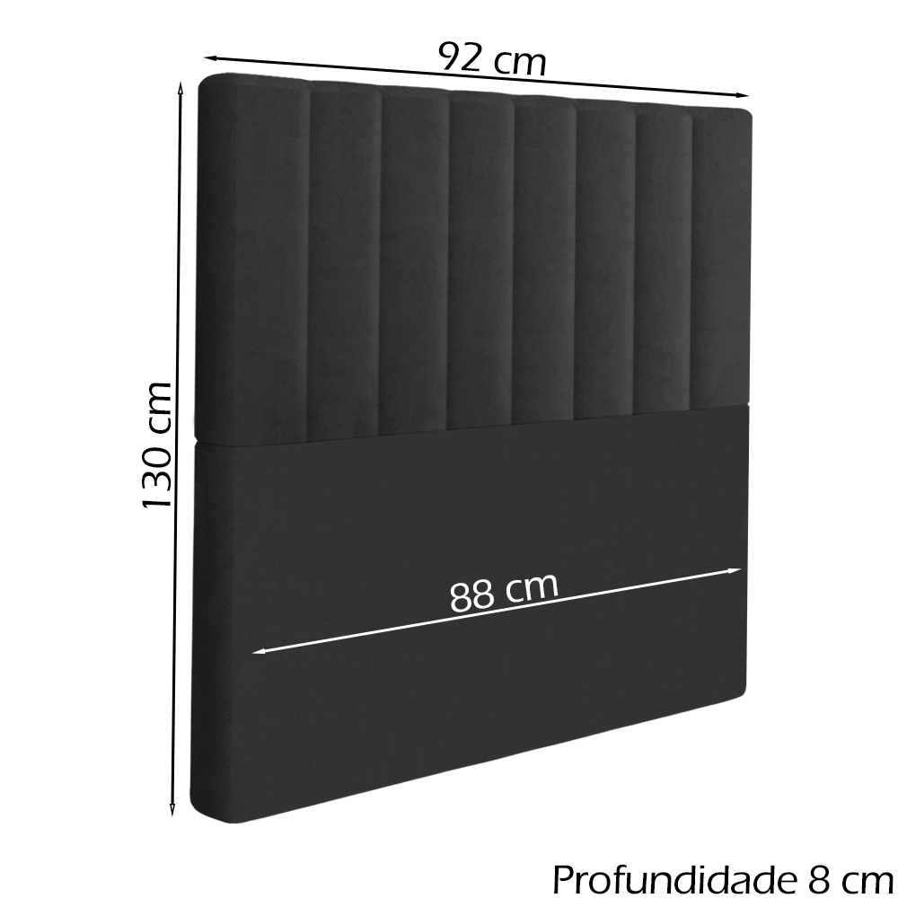 Cabeceira Solteiro 88 cm Dubai Veludo Preto Soon