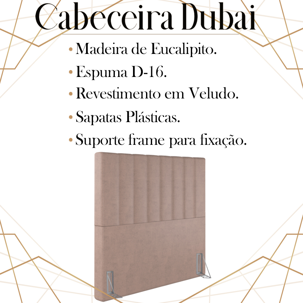 Cabeceira Solteiro 88 cm Dubai Veludo Rose Soon