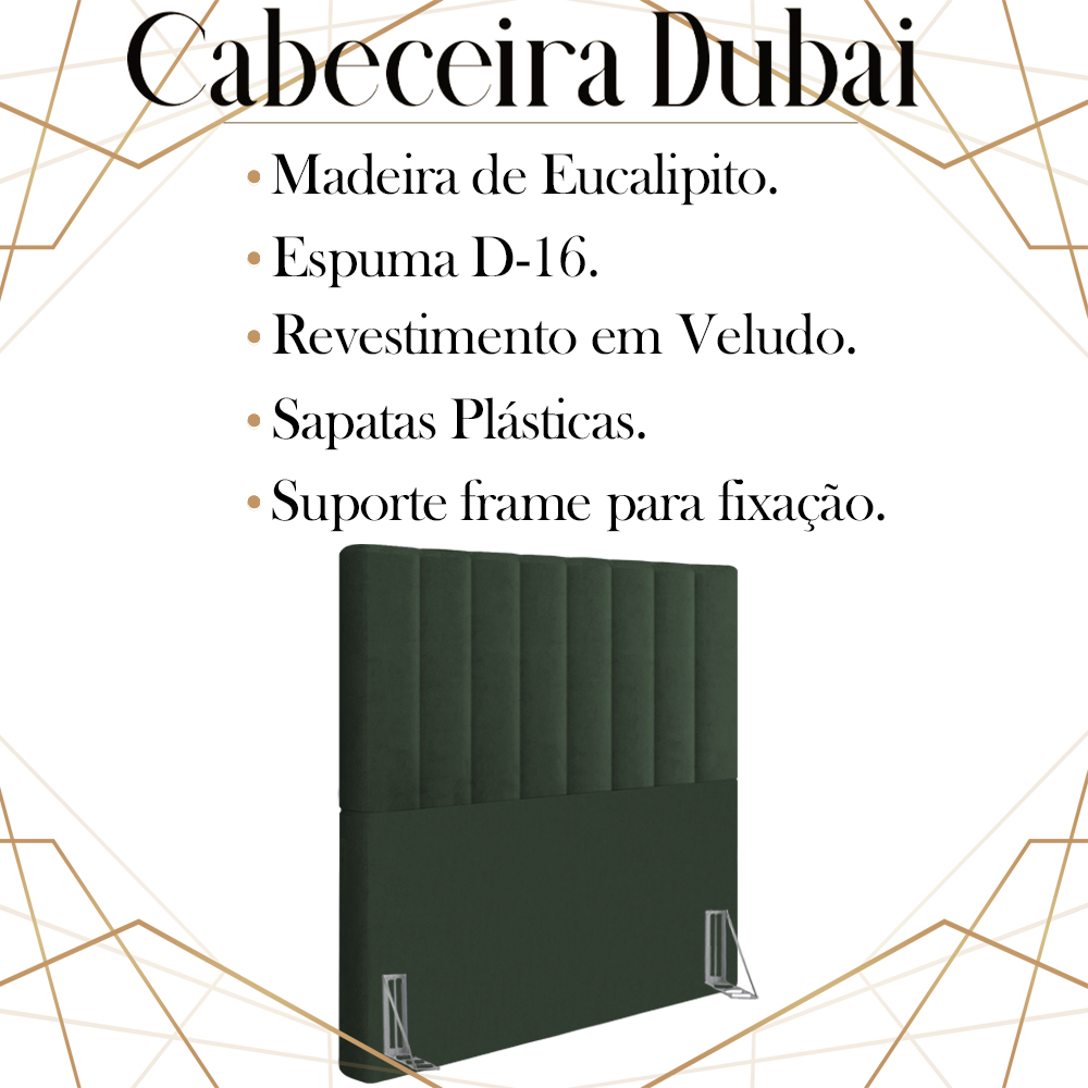 Cabeceira Solteiro 88 cm Dubai Veludo Verde Soon