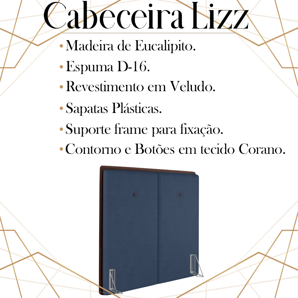 Cabeceira Solteiro 88 cm Lizz Veludo Azul Soon