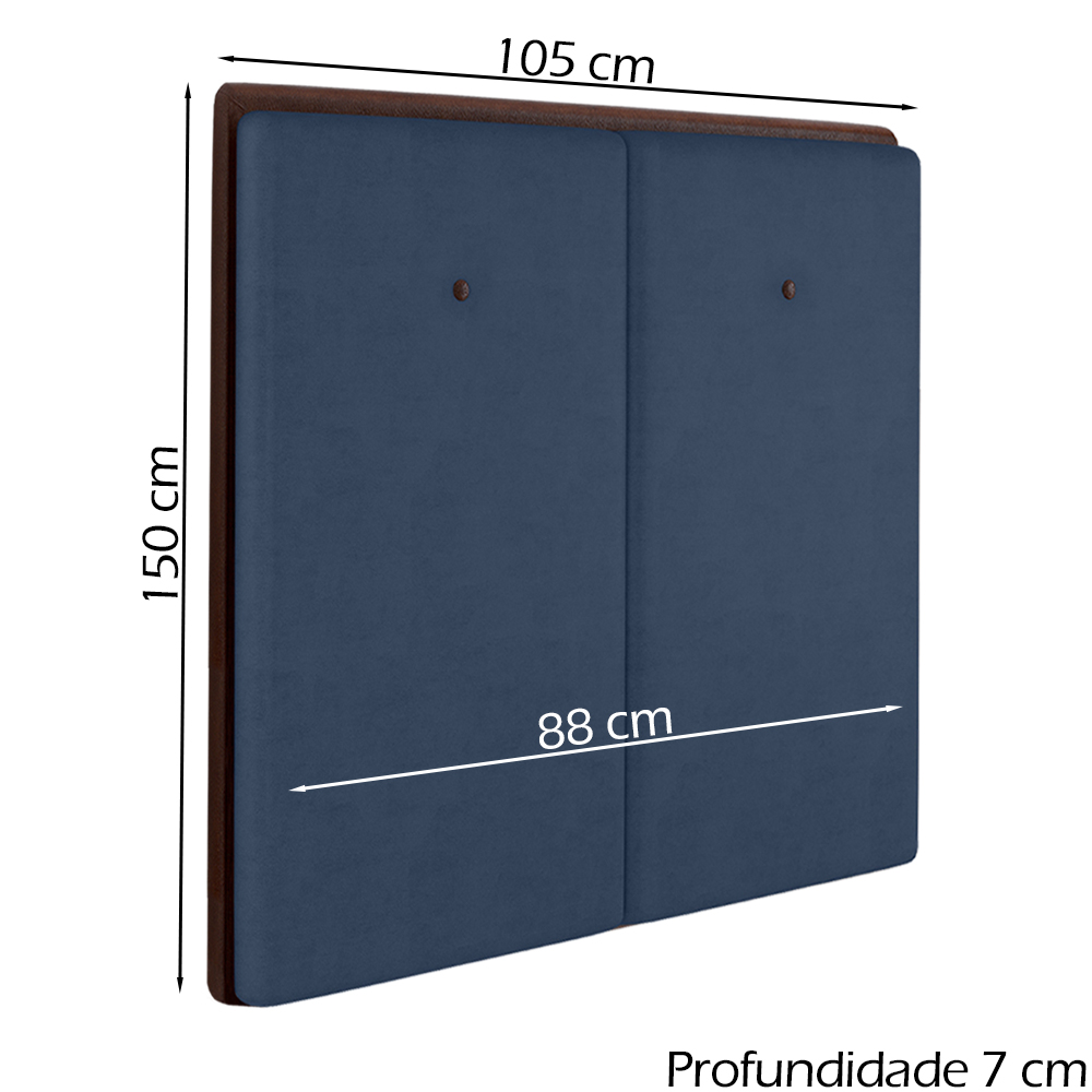 Cabeceira Solteiro 88 cm Lizz Veludo Azul Soon