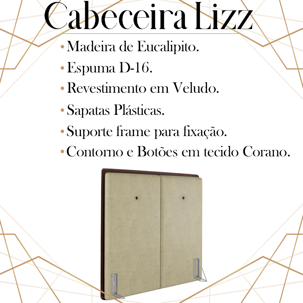 Cabeceira Solteiro 88 cm Lizz Veludo Bege Soon
