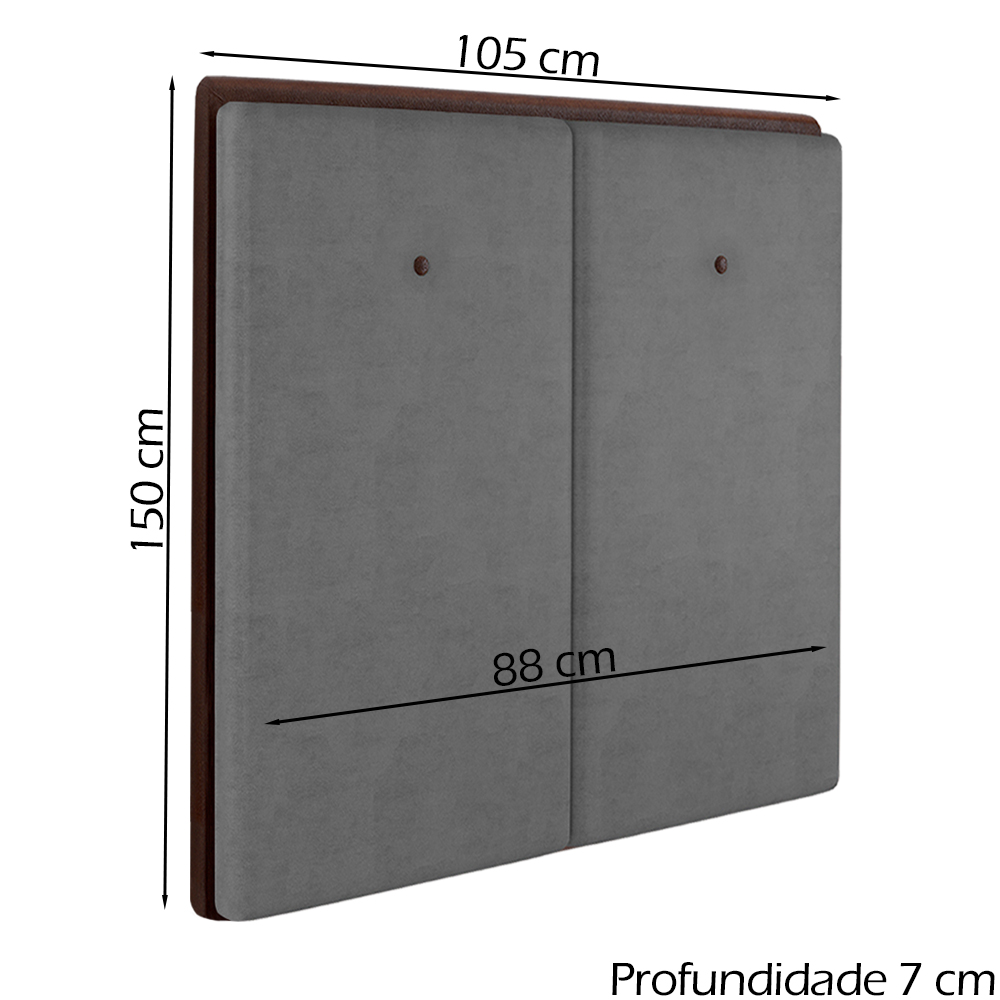 Cabeceira Solteiro 88 cm Lizz Veludo Cinza Soon