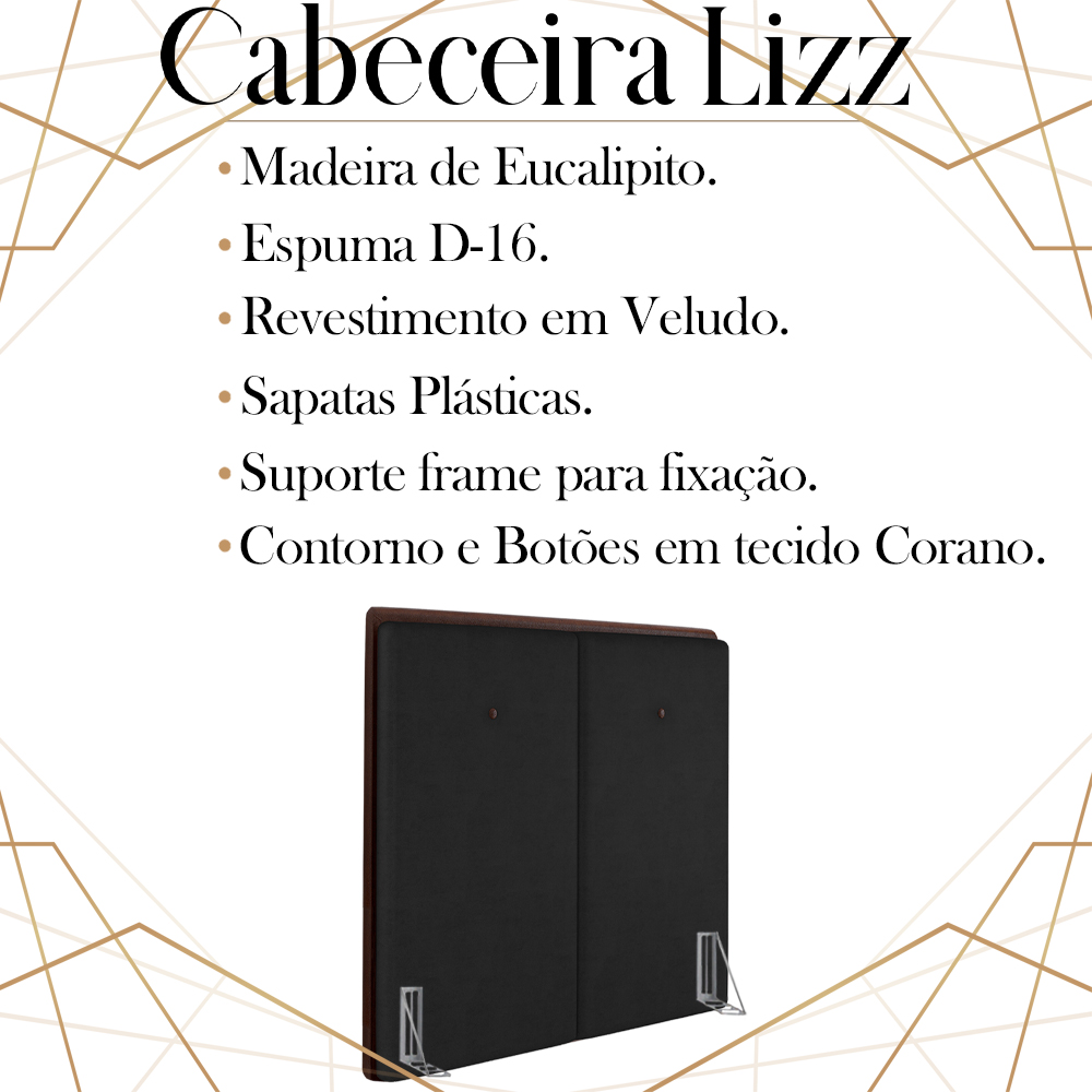 Cabeceira Solteiro 88 cm Lizz Veludo Preto Soon