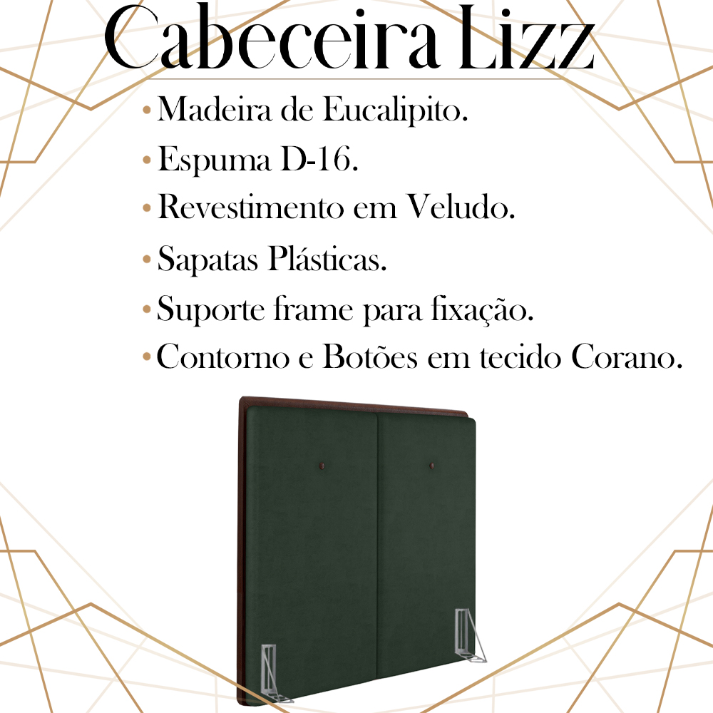 Cabeceira Solteiro 88 cm Lizz Veludo Verde Soon