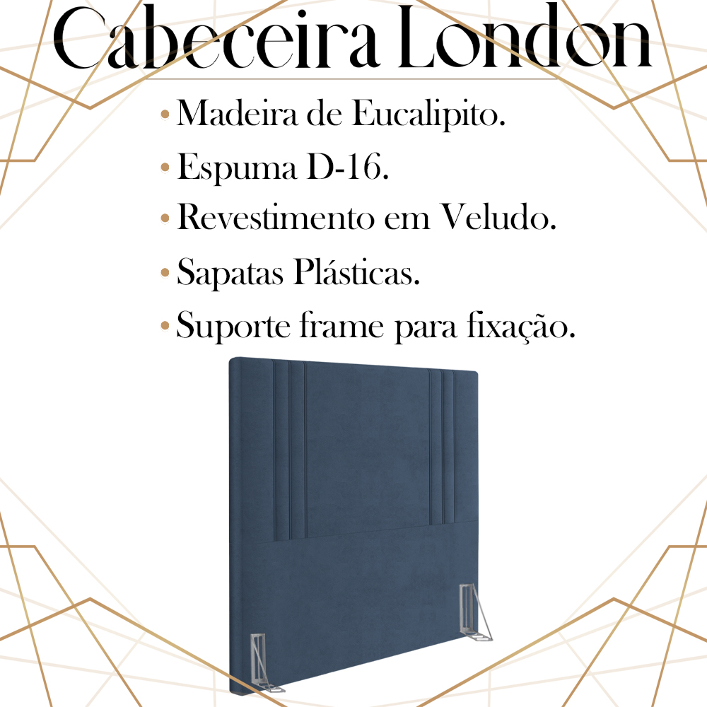 Cabeceira Solteiro 88 cm London Veludo Azul Soon
