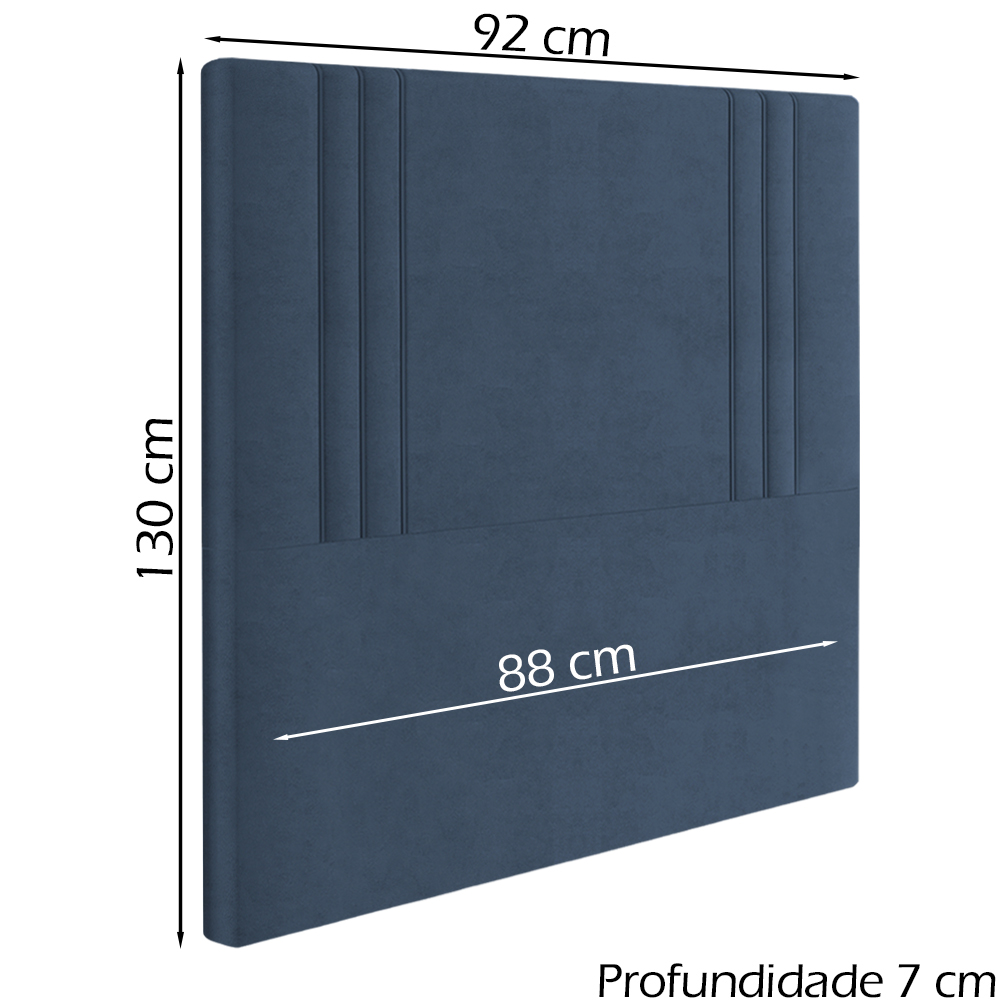 Cabeceira Solteiro 88 cm London Veludo Azul Soon