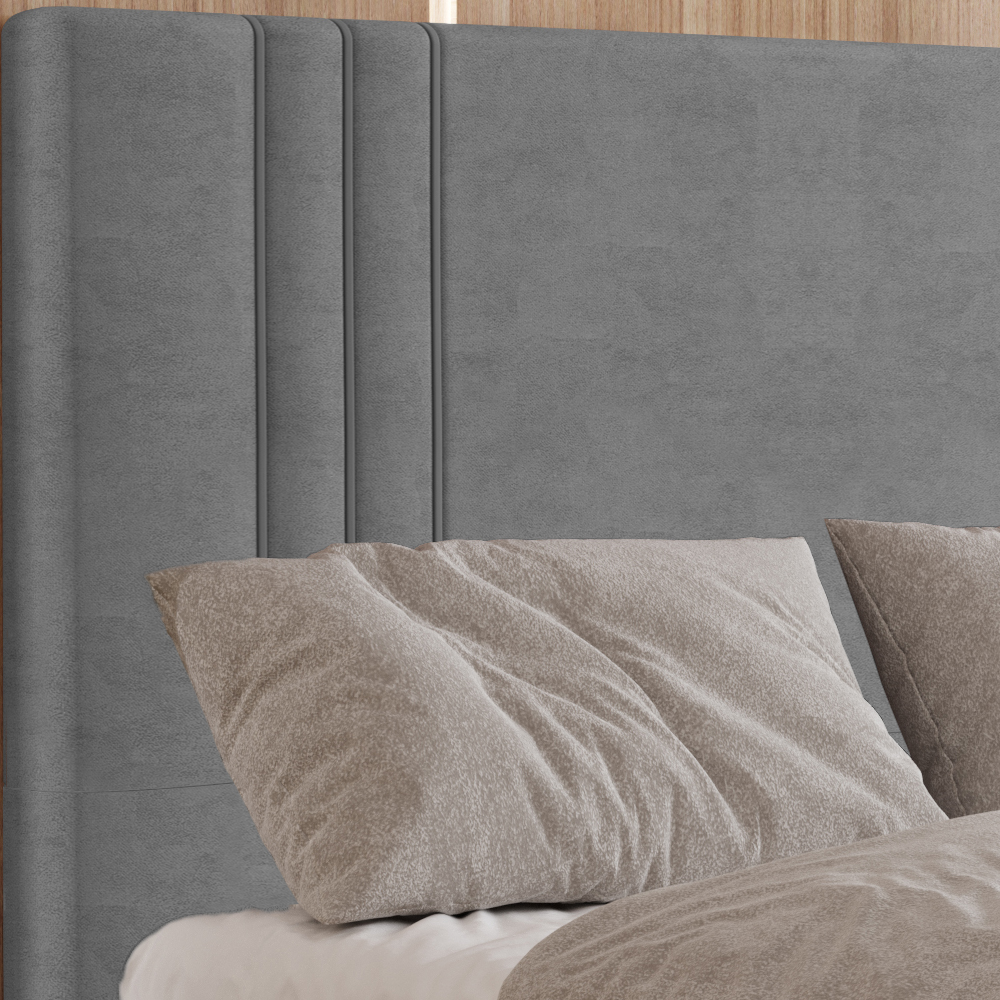 Cabeceira Solteiro 88 cm London Veludo Cinza Soon
