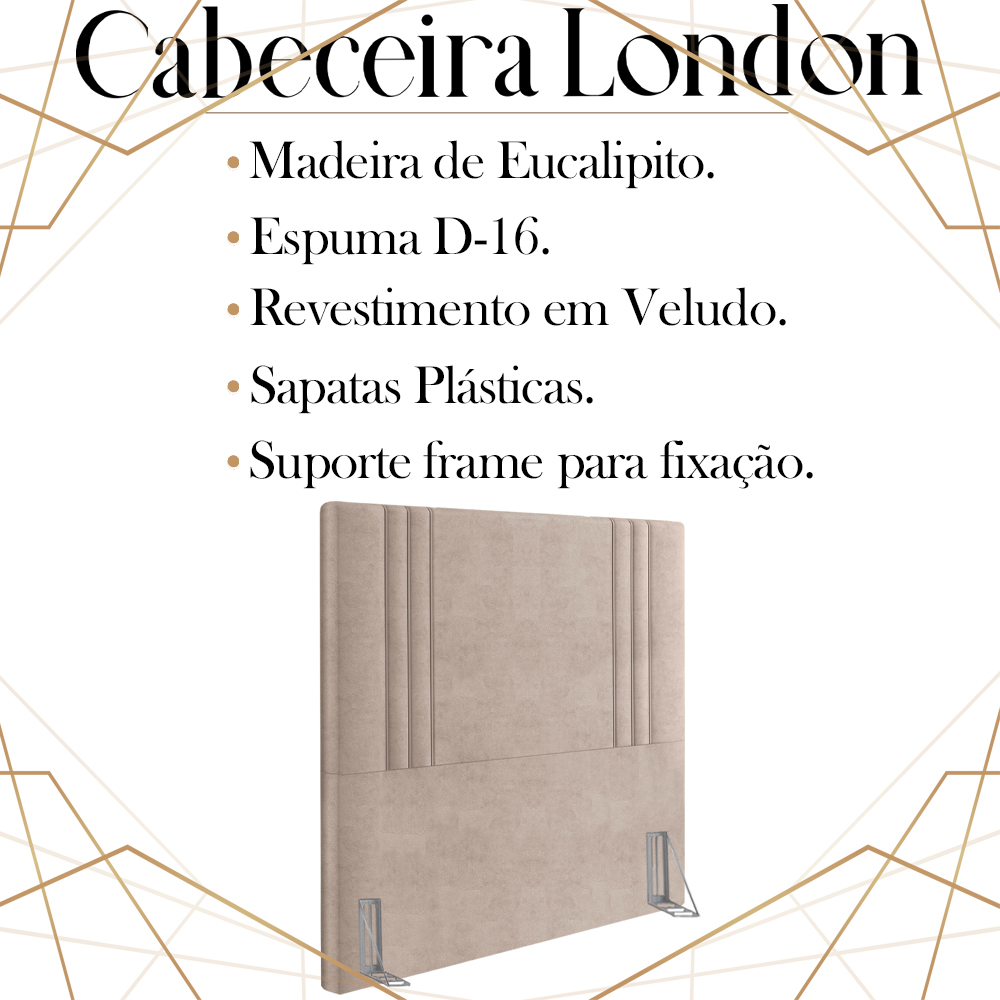 Cabeceira Solteiro 88 cm London Veludo Rose Soon