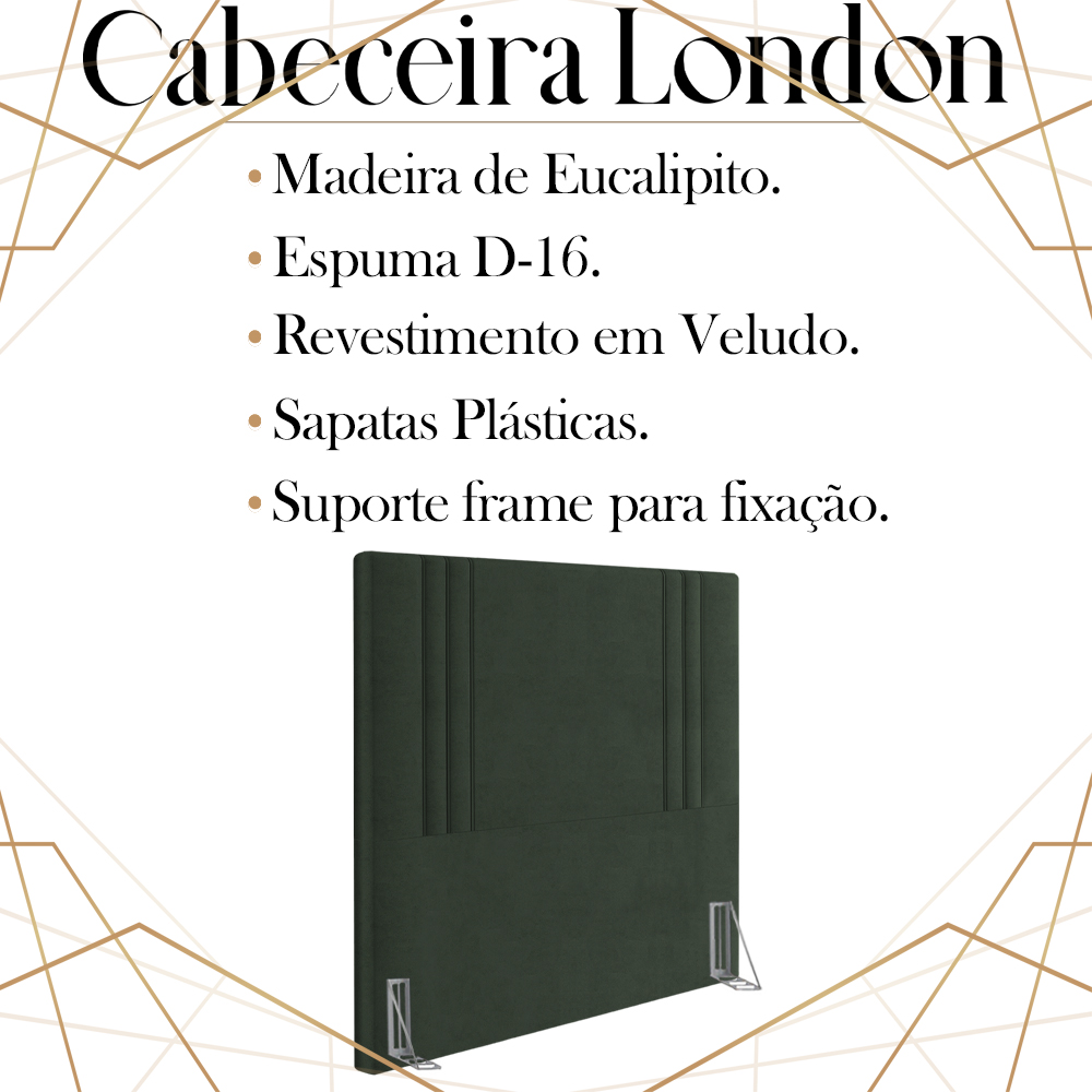 Cabeceira Solteiro 88 cm London Veludo Verde Soon