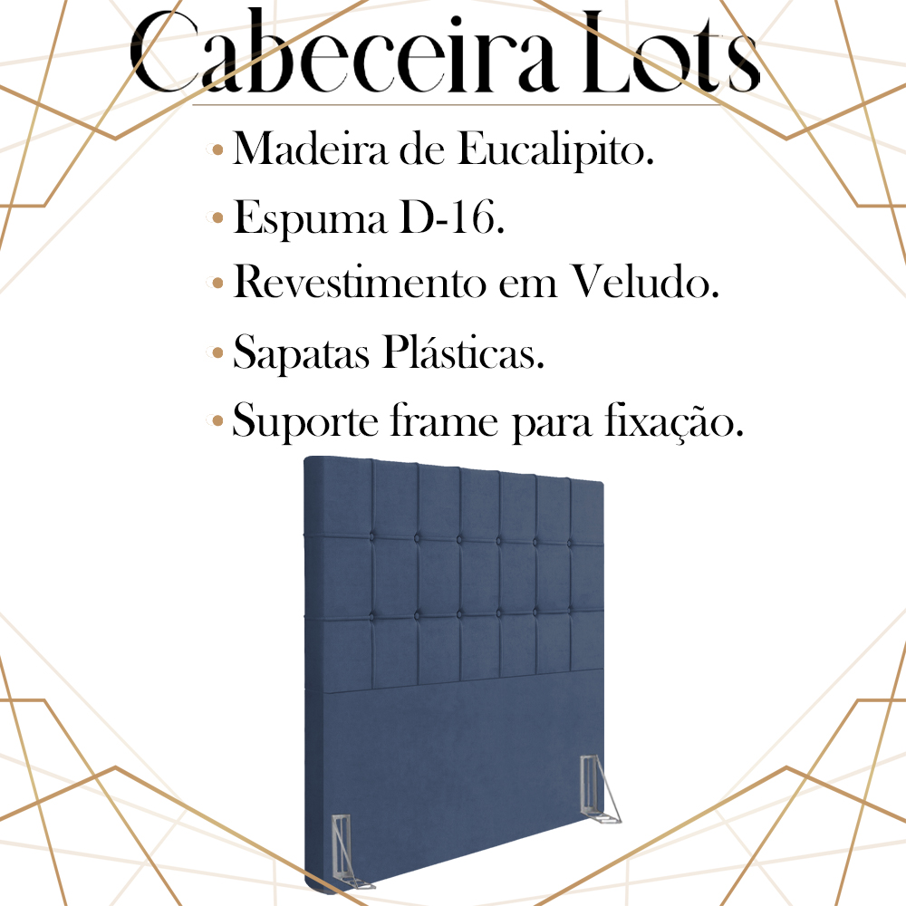 Cabeceira Solteiro 88 cm Lots Veludo Azul Soon
