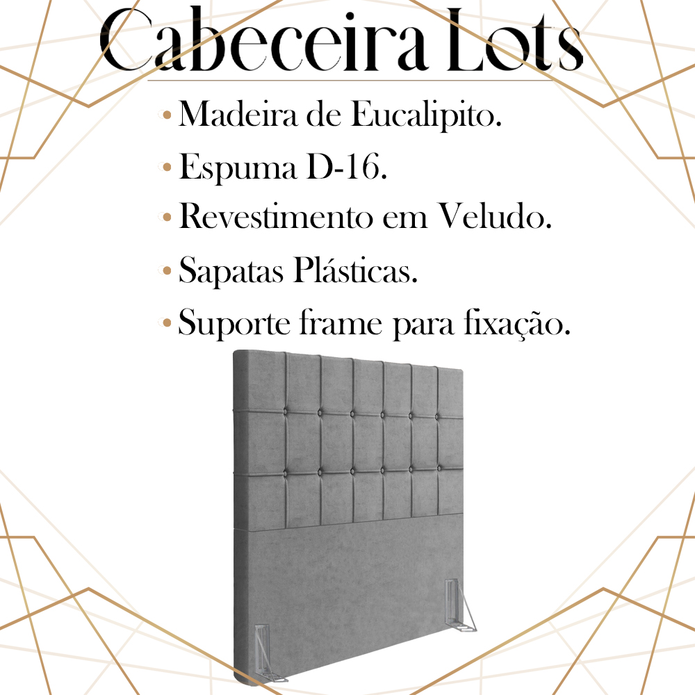 Cabeceira Solteiro 88 cm Lots Veludo Cinza Soon