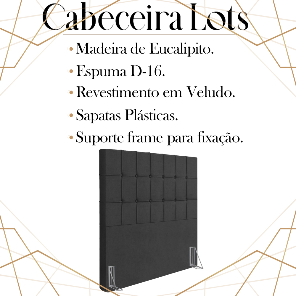 Cabeceira Solteiro 88 cm Lots Veludo Preto Soon