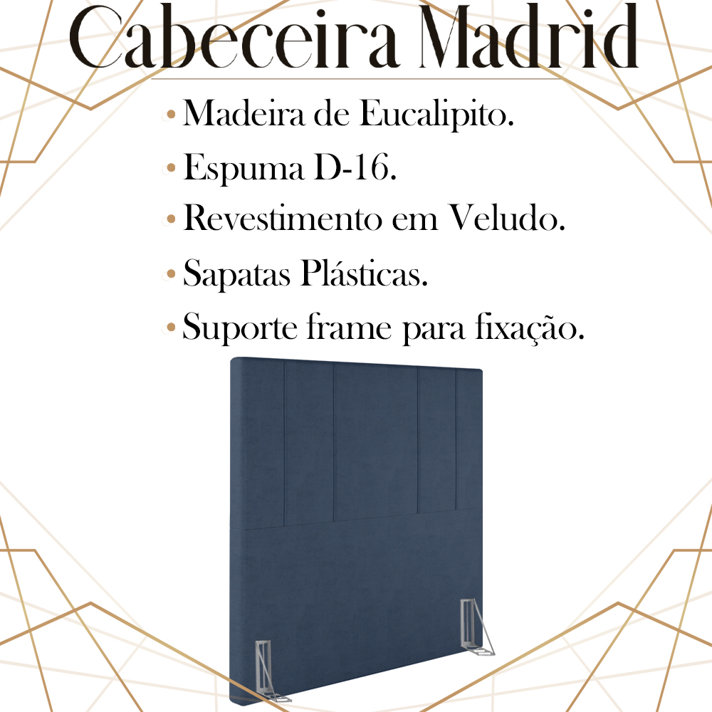 Cabeceira Solteiro 88 cm Madrid Veludo Azul Soon