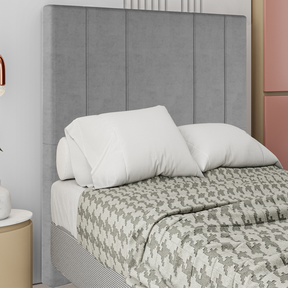 Cabeceira Solteiro 88 cm Madrid Veludo Cinza Soon