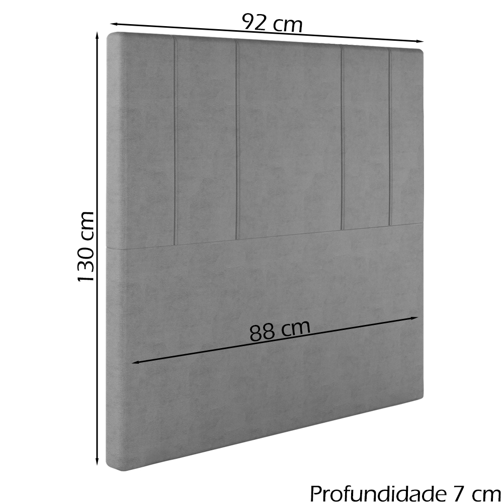 Cabeceira Solteiro 88 cm Madrid Veludo Cinza Soon