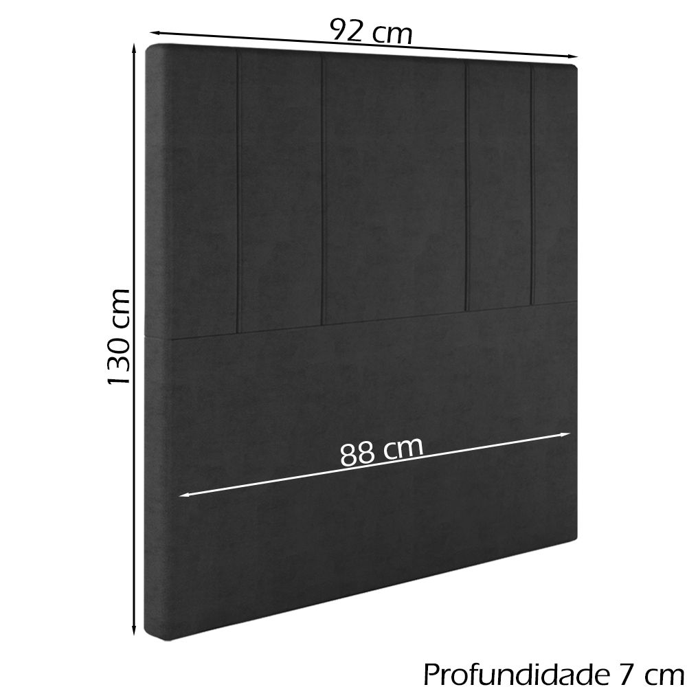 Cabeceira Solteiro 88 cm Madrid Veludo Preto Soon