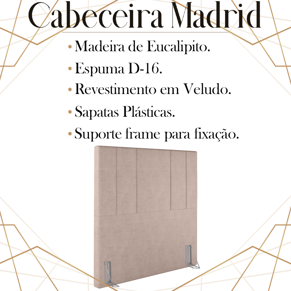 Cabeceira Solteiro 88 cm Madrid Veludo Rose Soon