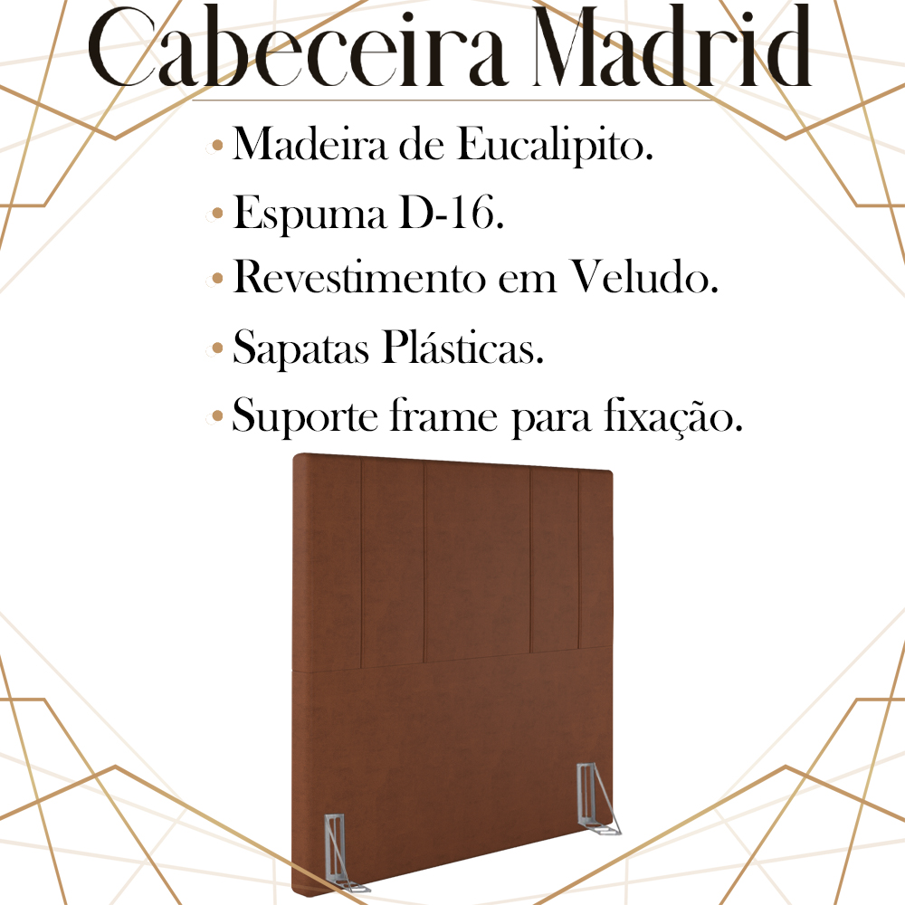Cabeceira Solteiro 88 cm Madrid Veludo Terracota Soon