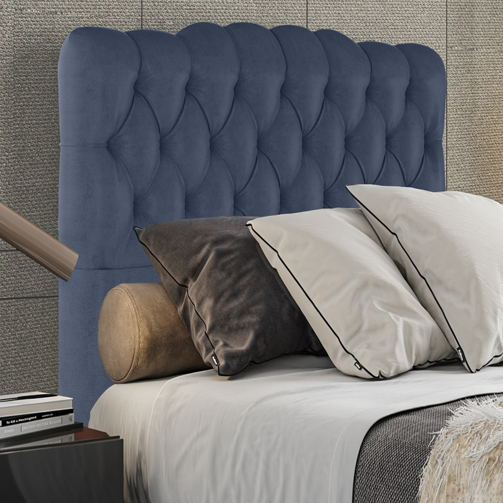 Cabeceira Solteiro 88 cm Milan Veludo Azul Soon