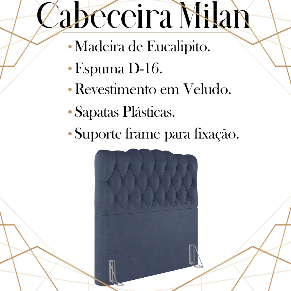 Cabeceira Solteiro 88 cm Milan Veludo Azul Soon