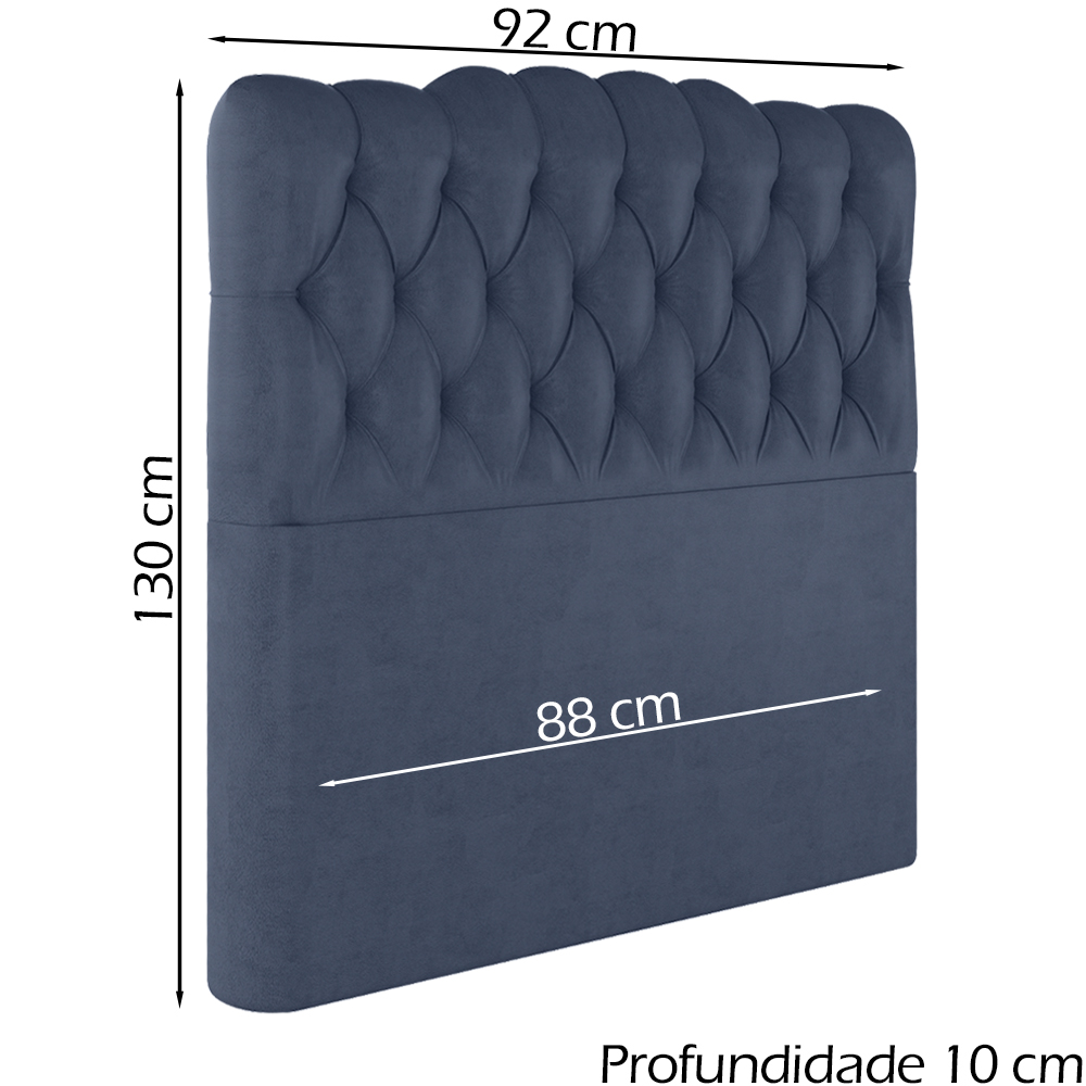 Cabeceira Solteiro 88 cm Milan Veludo Azul Soon