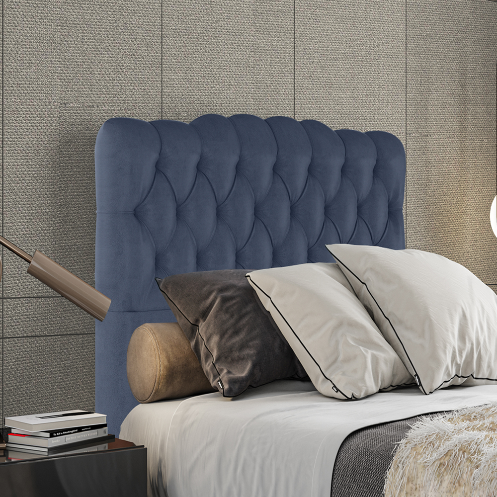 Cabeceira Solteiro 88 cm Milan Veludo Azul Soon
