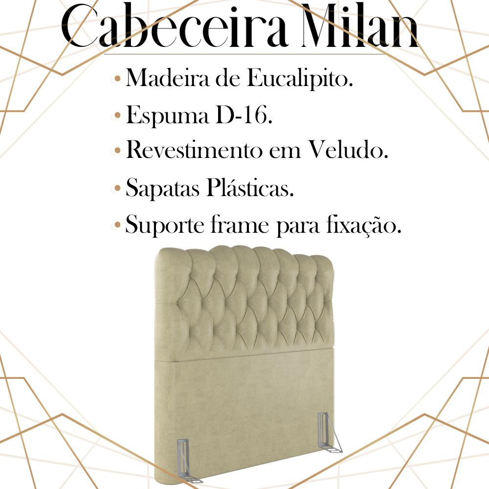 Cabeceira Solteiro 88 cm Milan Veludo Bege Soon