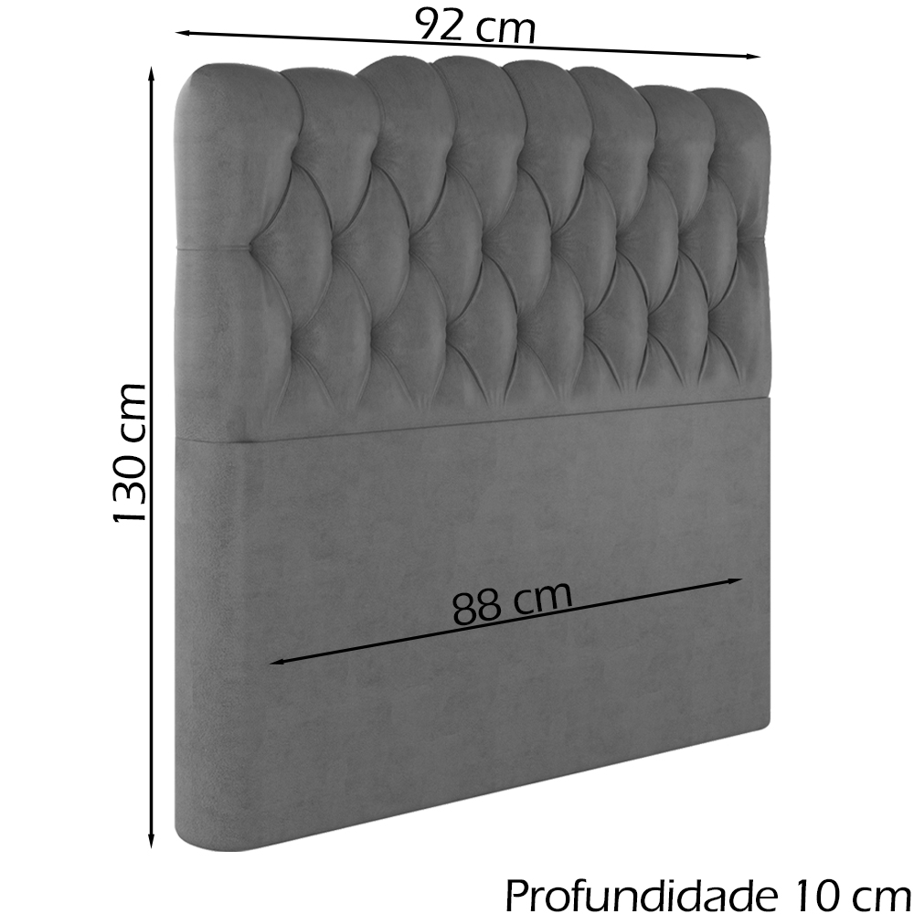 Cabeceira Solteiro 88 cm Milan Veludo Cinza Soon